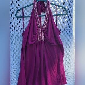 Lane Bryant Venezia size 18/20 Pink Halter top with Pink Beading and Pearls